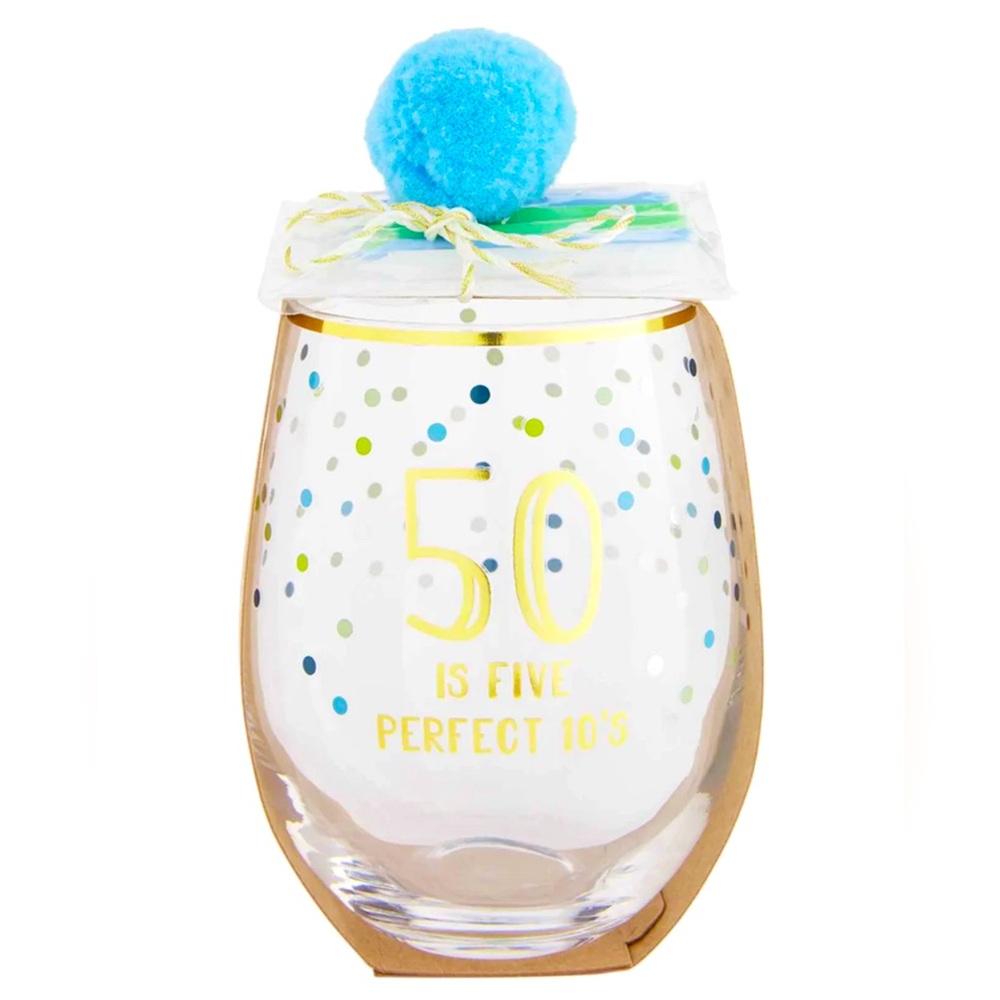 Mudpie 50th birthday stemless‎ wine glasses